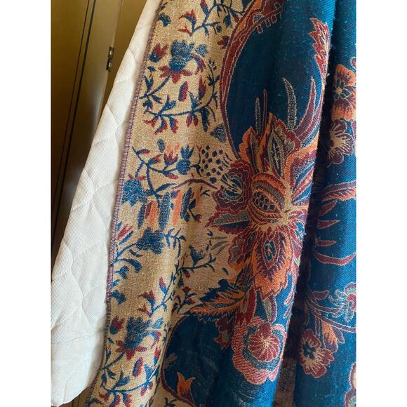 Vintage reversible scarf with fringes and gold threads - Picture 5 of 8